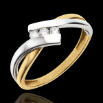 Bague trilogie nid prcieux - 2 ors - 3 diamants - or blanc et or jaune