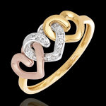 Bague trois coeurs trois ors 18 carats et diamants