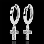 Boucles d'oreilles abondance - croix diamantée - or blanc 9 carats et d Boucles d'oreilles abondance - croix diamantée - or blanc 9 carats et d