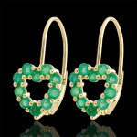 Boucles d'oreilles coeur rosie - émeraudes - or jaune 9 carats Boucles d'oreilles coeur rosie - émeraudes - or jaune 9 carats
