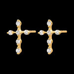 Boucles d'oreilles croix  or jaune 9 carats et diamants synthtiqu