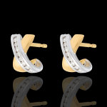 Boucles d'oreilles demi - lunes - 16 diamants - or blanc et or jaune 18 ca