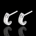 Boucles d'oreilles demie lune pave or blanc 18 carats - 12 diamants