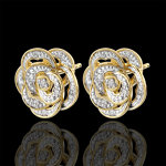 Boucles d'oreilles eclosion - rose dentelle - or blanc, or jaune 9 cara