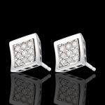 Boucles d'oreilles empreinte - puces or blanc 18 carats paves - 0. 27 c