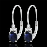 Boucles d'oreilles exquises - saphirs et diamants - or blanc 9 carats Boucles d'oreilles exquises - saphirs et diamants - or blanc 9 carats