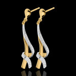 Boucles d'oreilles noues paves - or blanc et or jaune 18 carats