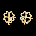 Boucles d'oreilles puces tr�fle enchant� � or jaune 9 carats et di