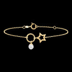 Bracelet abondance - etoile - or jaune 18 carats et perle