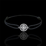 Bracelet fleur de sel - cercle - or blanc 9 carats - cordon noir Bracelet fleur de sel - cercle - or blanc 9 carats - cordon noir