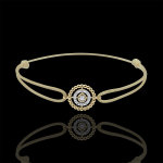 Bracelet fleur de sel - cercle - or jaune 9 carats - cordon beige Bracelet fleur de sel - cercle - or jaune 9 carats - cordon beige