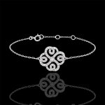 Bracelet solitaire destine - trfle arabesque - or blanc 9 carats et