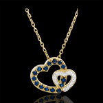 Collier coeurs en duo - saphirs et diamants - or blanc et or jaune 9 car