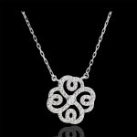 Collier destinée - trèfle arabesque - or blanc 9 carats et diamants Collier destinée - trèfle arabesque - or blanc 9 carats et diamants