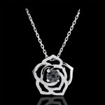 Collier fraicheur - rose absolue - or blanc 9 carats et diamants noirs