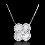 Collier eclosion - tr�fle blanc - or blanc 9 carats et diamants
