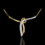 Collier liane pave - 3 diamants - or blanc et or jaune 18 carats