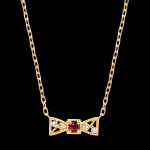 Collier nolya  or jaune 9 carats, rubis et diamants synthtiques