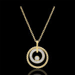 Collier or jaune 9 carats et diamants - fleur de sel - cercle - or jaune