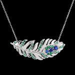 Collier panache - signature - or blanc 9 carats avec saphirs et meraud