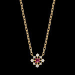 Collier rubisca  or jaune 9 carats, rubis et diamants synthtiques