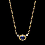 Collier ysolde  or jaune 9 carats, saphir et diamants synthtiques