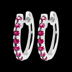 Croles oiseau de paradis - semi paves - or blanc 9 carats et rubis