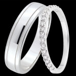 Duo d'alliances horizon & bettina - or blanc & diamants - 9 carats