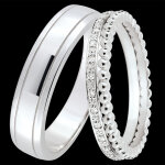 Duo d'alliances horizon & double rang - or blanc & diamants - 9 carats