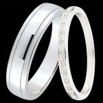 Duo d'alliances horizon & eclat de diamants - or blanc & diamants - 9 ca