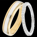 Duo d'alliances horizon & radieuse - or jaune et or blanc & or blanc et d