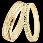 Duo d'alliances jardin enchant� - or jaune & diamants - 9 carats