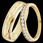 Duo d'alliances jardin enchant� & serti magique - or jaune & diamants -