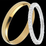 Duo d'alliances pure & radieuse - or jaune & or blanc et diamants - 18 ca Duo d'alliances pure & radieuse - or jaune & or blanc et diamants - 18 ca