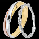 Duo d'alliances saturne & olympe - trois ors & or blanc et diamants - 9 c