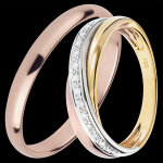 Duo d'alliances origine & saturne - or rose et trois or & diamants - 18 Duo d'alliances origine & saturne - or rose et trois or & diamants - 18