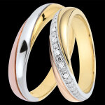 Duo d'alliances saturne - trois ors & diamants - 9 carats