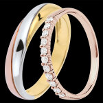 Duo d'alliances saturne & origine - trois ors & or rose et diamants - 18 Duo d'alliances saturne & origine - trois ors & or rose et diamants - 18