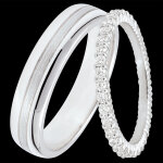Duo d'alliances star & radieuse - or blanc & diamants - 9 carats