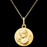 Médaille ange messager et colombe – or jaune 9 carats Médaille ange messager et colombe – or jaune 9 carats