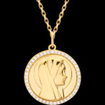 M�daille de bapt�me ronde vierge marie droite sertie � or jaune 9 ca