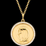M�daille de bapt�me ronde vierge marie gauche sertie � or jaune 9 ca