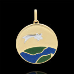 Mdaille une etoile est ne - laque verte et bleue - 1 diamant - 18 car
