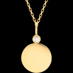M�daille ronde sertie � graver isaline � or jaune 9 carats et diaman
