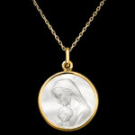 Mdaille vierge marie et enfant  or jaune 18 carats et nacre