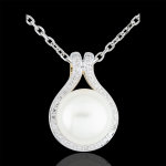 Pendentif adlie - perles et diamants - or blanc 9 carats