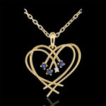 Pendentif coeur tincelles - diamant et saphirs - or jaune 9 carats