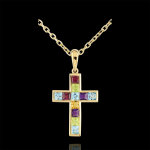 Pendentif croix couleur - or jaune 9 carats