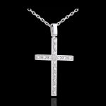 Pendentif croix or blanc 18 carats diamant pave - 0. 15 carat