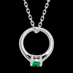 Pendentif 'cutie ring' - or blanc 9 carats et meraude synthtique